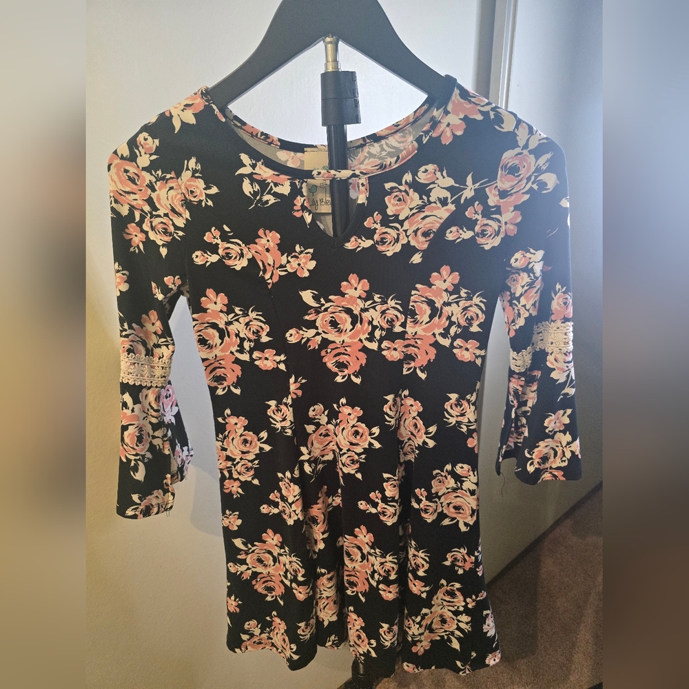 Kids Floral Black and Pink Dress